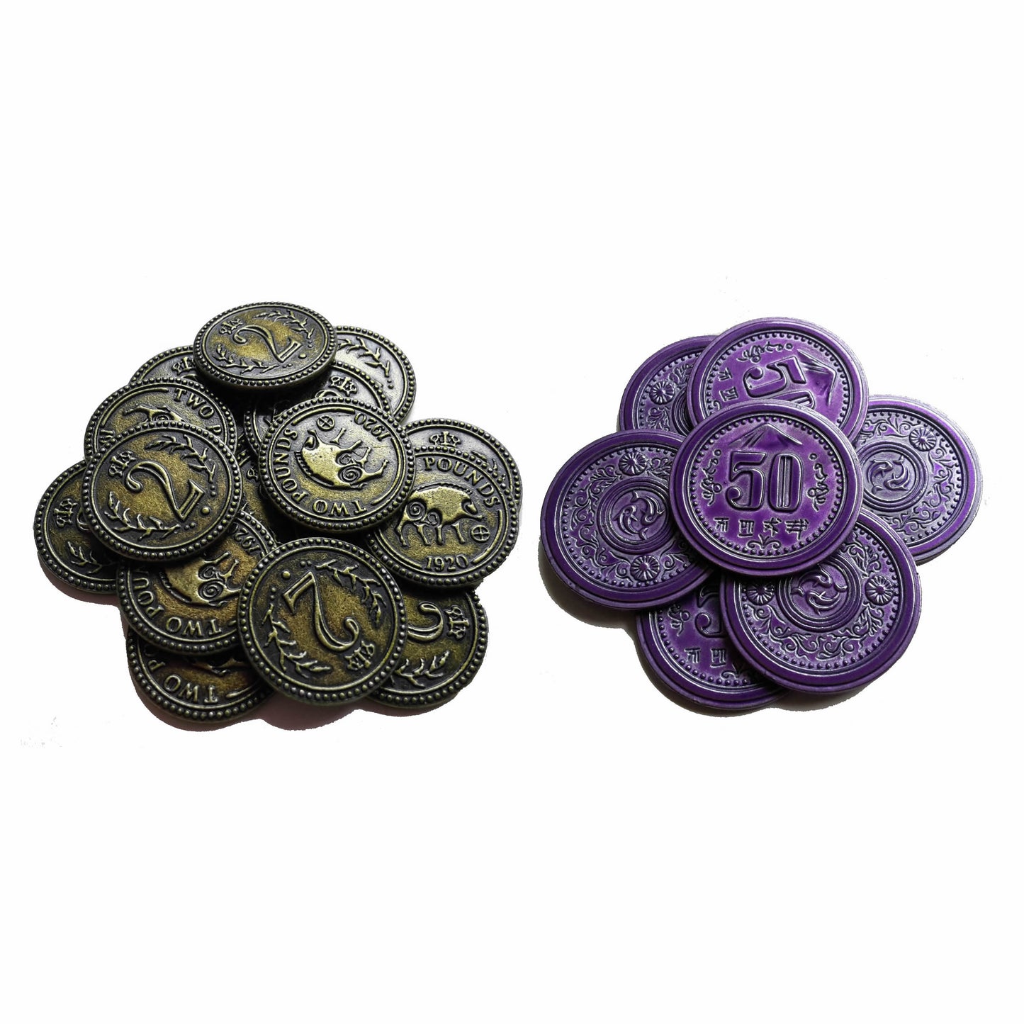 Metal Coins Set für Scythe & Expeditions, 15x $2 7x $50 Metallmünzen, Stonemaier