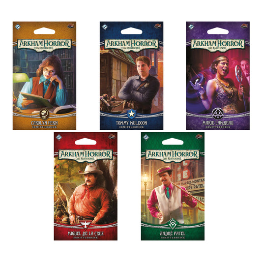 Arkham Horror LCG Das Kartenspiel: 5x spielfertige Ermittlerdecks, Erweiterungen